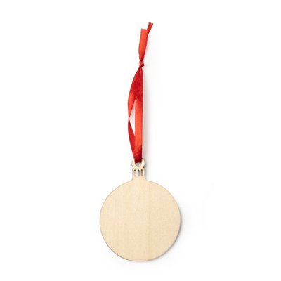 Adorno navideño de madera con cinta roja