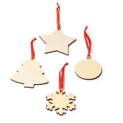 Adorno navideño de madera con cinta roja