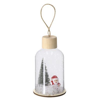 Adorno navideño de vidrio con base de madera Natu