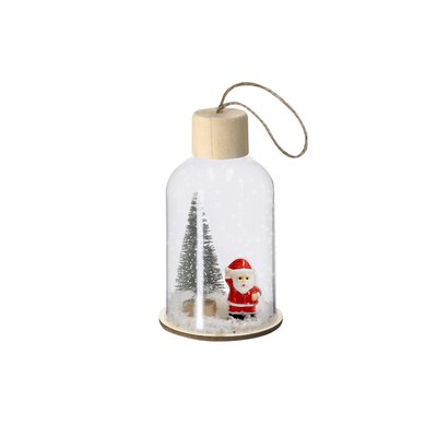 Adorno navideño de vidrio con base de madera