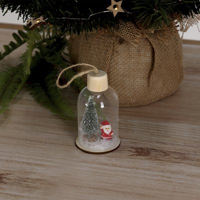 Adorno navideño de vidrio con base de madera