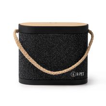 Altavoz inalámbrico 5W con bambú y asa de algodón Negro