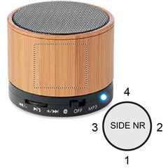 Altavoz LED Bambú Manos Libres 3W | Lado 1 | 30 x 25