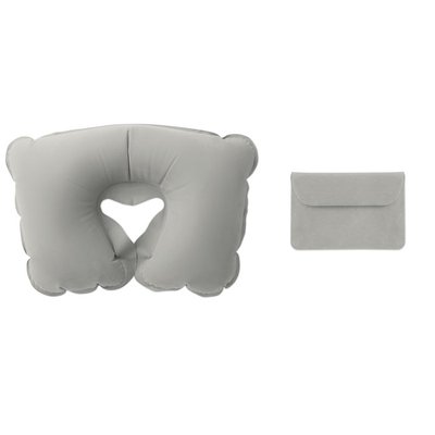Almohada hinchable de cuello en bolsa de terciopelo Gris