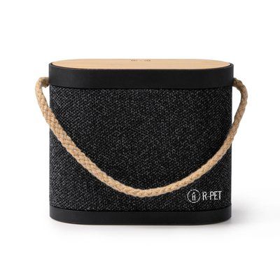 Altavoz inalámbrico 5W con bambú y asa de algodón Negro