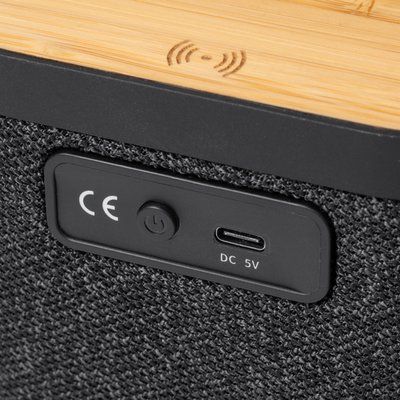 Altavoz inalámbrico 5W con bambú y asa de algodón