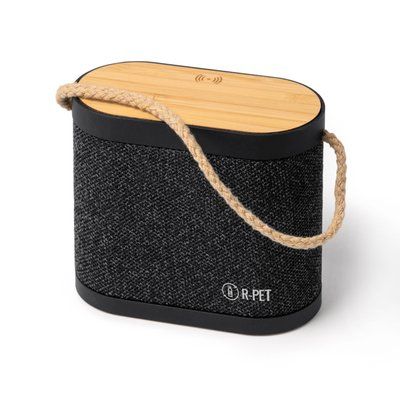 Altavoz inalámbrico 5W con bambú y asa de algodón