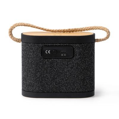 Altavoz inalámbrico 5W con bambú y asa de algodón