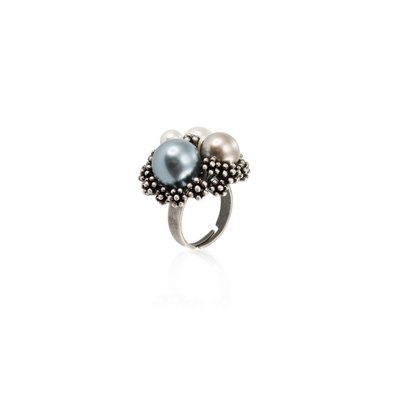 Anillo Ajustable Metal con Perlas Sintéticas