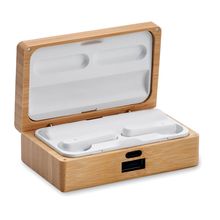 Auriculares TWS con micrófono en estuche de bambú Madera