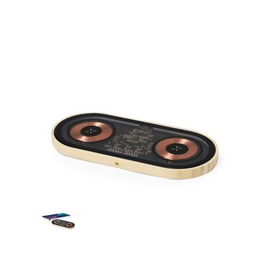 Base Cargador Qi 15W Transparente/Bambú