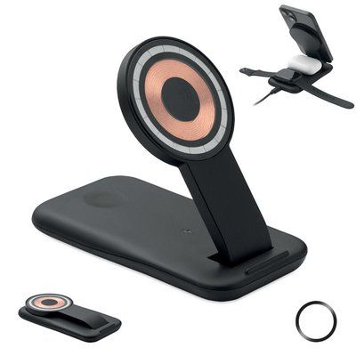 Base de carga inalámbrica 3 en 1 con soporte Negro