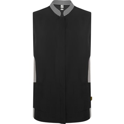 Bata Trabajo Sin Mangas y Cuello Mao Negro/ Print Pata De Gallo Bn 2Xl