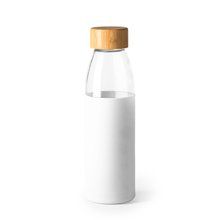 Bidón de cristal con funda y tapón de bambú Blanco