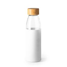 Bidón de cristal con funda y tapón de bambú Blanco