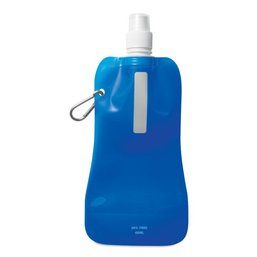 Bidón flexible de plástico sin BPA con mosquetón y ventana (400 ml) Azul