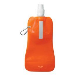 Bidón flexible de plástico sin BPA con mosquetón y ventana (400 ml) Naranja