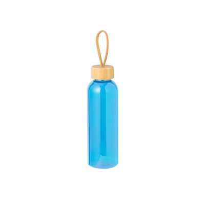 Bidón de 650 ml de RPTE con tapón de bambú Azul