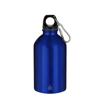 Bidón acero reciclado 500 ml con mosquetón Azul