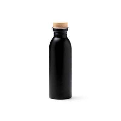Bidón de acero reciclado con tapón de bambú Negro Talla Única Adulto
