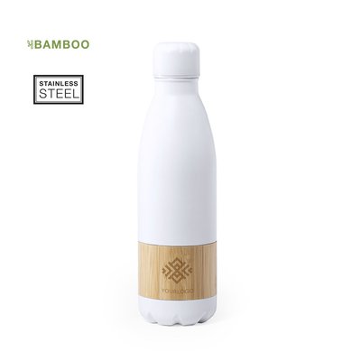 Bidón Blanco Mate 750ml con Bambú