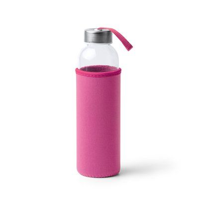 Bidón de cristal 500 ml con funda Fucsia