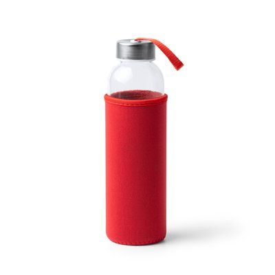 Bidón de cristal 500 ml con funda Rojo
