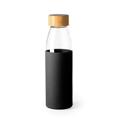 Bidón de cristal con funda y tapón de bambú Negro Talla Única Adulto