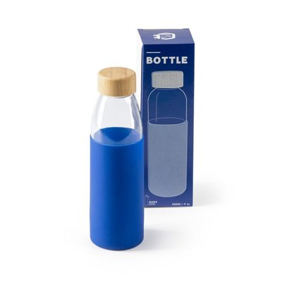 Bidón de cristal con funda y tapón de bambú