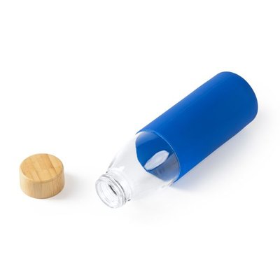 Bidón de cristal con funda y tapón de bambú