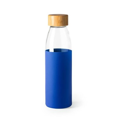 Bidón de cristal con funda y tapón de bambú