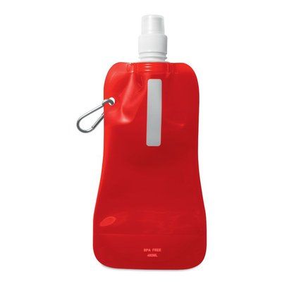 Bidón flexible de plástico sin BPA con mosquetón y ventana (400 ml) Rojo