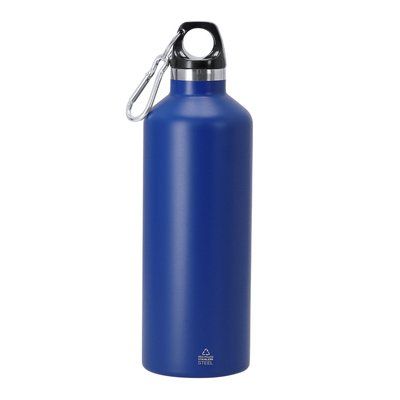 Bidón térmico mate 500ml de doble pared y mosquetón Azul