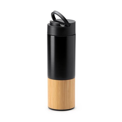 Bidón térmico con soporte para móvil 450ml Negro