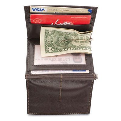 Billetera de piel con pinza y monedero