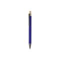Bolígrafo de aluminio reciclado bicolor con pulsador de bambú Azul