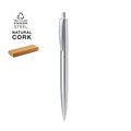 Bolígrafo de Acero Inox Tinta Azul y Caja de Corcho
