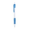 Bolígrafo blanco con clip y cómoda empuñadura a color Azul Claro