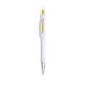 Bolígrafo blanco con pulsador y abertura decorativa a color Amarillo
