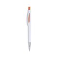 Bolígrafo blanco con pulsador y abertura decorativa a color Naranja