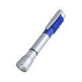 Bolígrafo linterna plateado con ledes capucha transparente en vivos colores y cinta para colgar a juego Gris / Azul