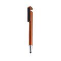 Bolígrafo satinado con soporte móvil, puntero táctil y limpia pantallas Naranja