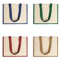 Bolsa bicolor de yute laminado y algodón con asas largas