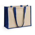 Bolsa bicolor de yute laminado y algodón con asas largas