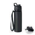 Botella plegable silicona con tapa y asa Negro