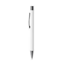 Bolígrafo metálico tacto suave ideal marcaje láser Blanco Tinta Azul