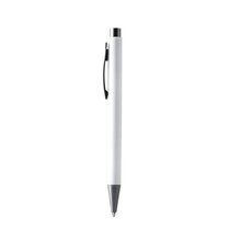Bolígrafo pulsador de acabado metálico Blanco Tinta Azul