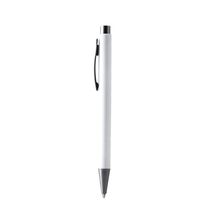 Bolígrafo pulsador de acabado metálico Blanco Tinta Azul
