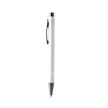 Bolígrafo pulsador de acabado metálico Blanco Tinta Azul