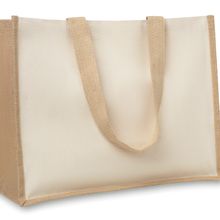 Bolsa de playa de canvas y yute con interior laminado y asas de algodón Beig